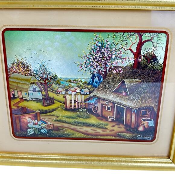 Vintage Foil Engraved Art by Ivan J Cenkovcan 1979 Spring in the Village Signed - Picture 2 of 8